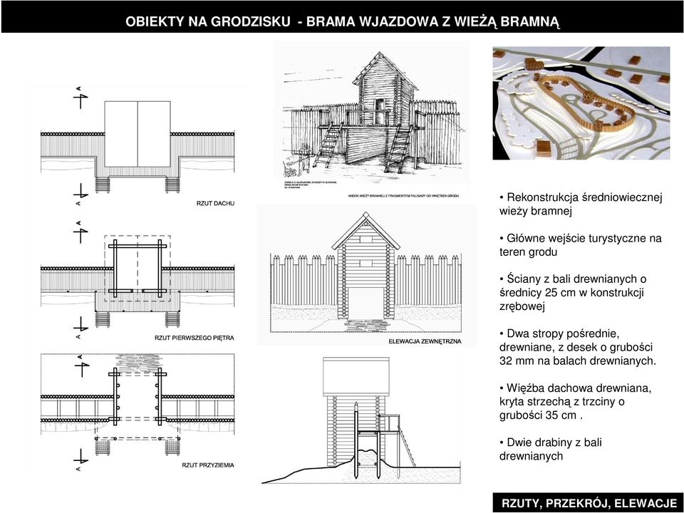 zrębowej Dwa stropy pośrednie, drewniane, z desek o grubości 32 mm na balach drewnianych.