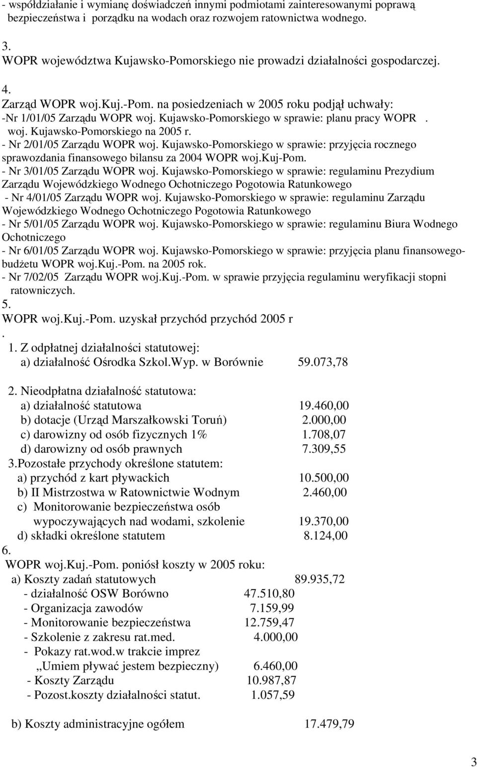 Kujawsko-Pomorskiego w sprawie: planu pracy WOPR. woj. Kujawsko-Pomorskiego na 2005 r. - Nr 2/01/05 Zarządu WOPR woj.
