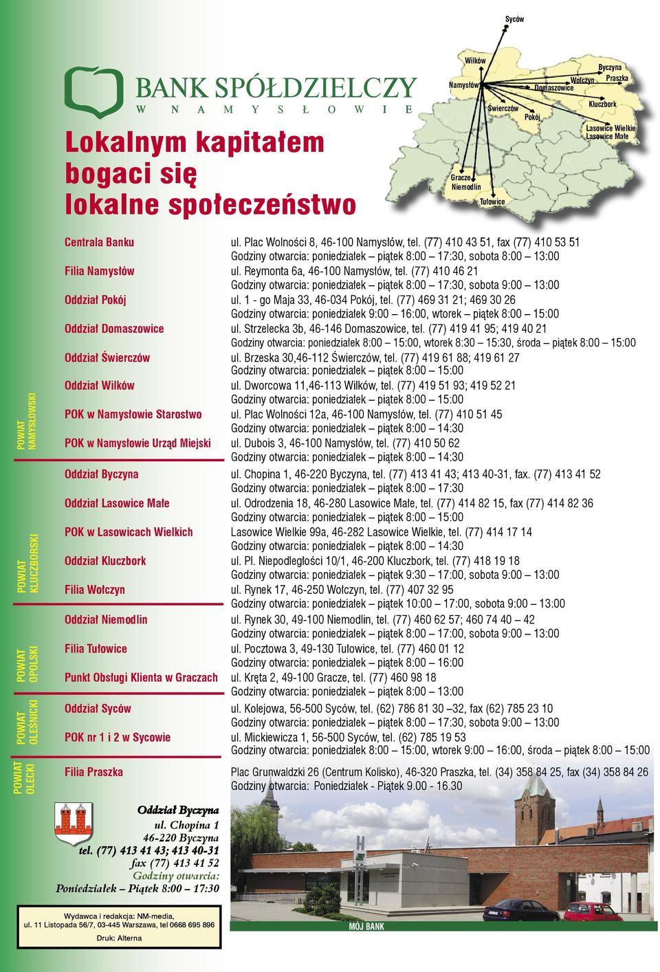 (77) 410 43 51, fax (77) 410 53 51 Godziny otwarcia: poniedziałek piątek 8:00 17:30, sobota 8:00 13:00 Filia Namysłów ul. Reymonta 6a, 46-100 Namysłów, tel.