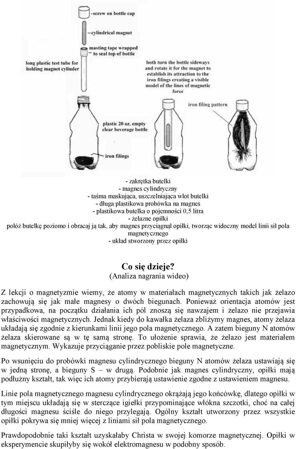 (Analiza nagrania wideo) Z lekcji o magnetyzmie wiemy, że atomy w materiałach magnetycznych takich jak żelazo zachowują się jak małe magnesy o dwóch biegunach.