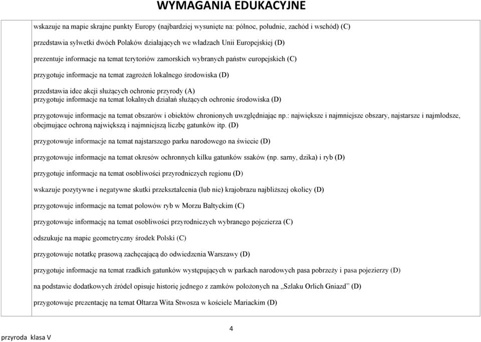 służących ochronie przyrody (A) przygotuje informacje na temat lokalnych działań służących ochronie środowiska (D) przygotowuje informacje na temat obszarów i obiektów chronionych uwzględniając np.