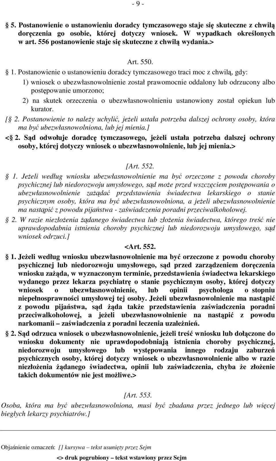 Postanowienie o ustanowieniu doradcy tymczasowego traci moc z chwilą, gdy: 1) wniosek o ubezwłasnowolnienie został prawomocnie oddalony lub odrzucony albo postępowanie umorzono; 2) na skutek