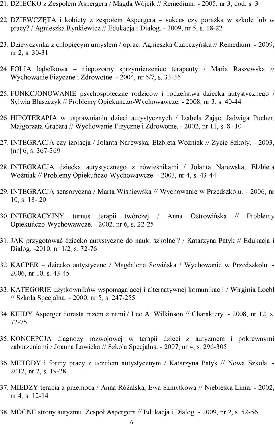 FOLIA bąbelkowa niepozorny sprzymierzeniec terapeuty / Maria Raszewska // Wychowanie Fizyczne i Zdrowotne. - 2004, nr 6/7, s. 33-36 25.