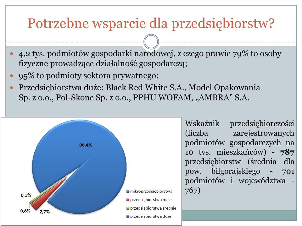 sektora prywatnego; Przedsiębiorstwa duże: Black Red White S.A., Model Opakowania Sp. z o.o., Pol-SkoneSp. z o.o., PPHUWOFAM, AMBRA S.