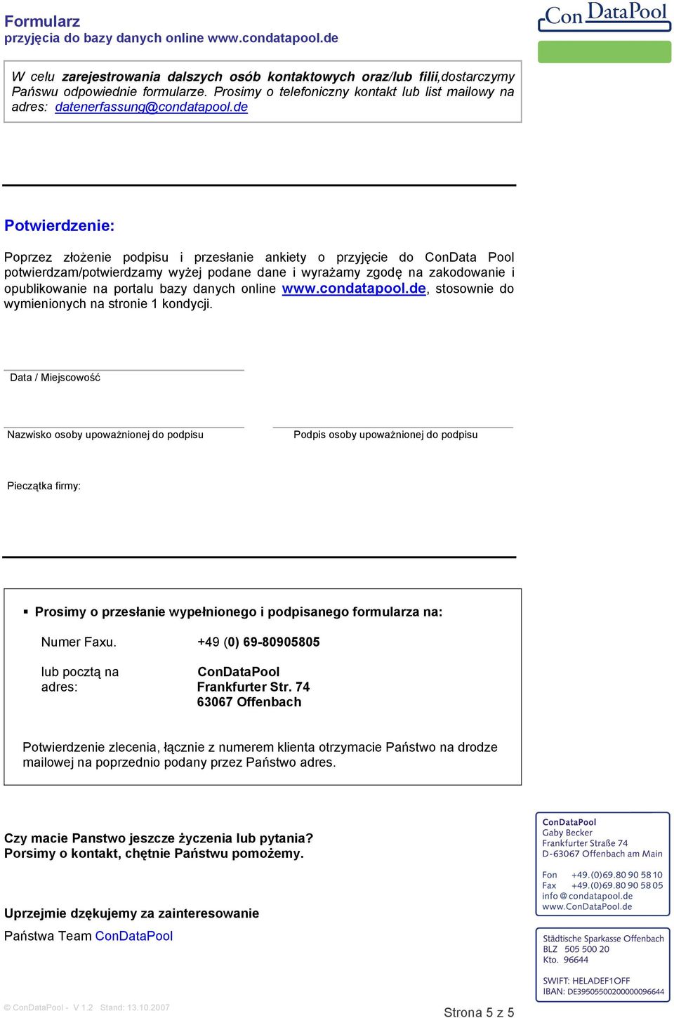 danych online www.condatapool.de, stosownie do wymienionych na stronie 1 kondycji.