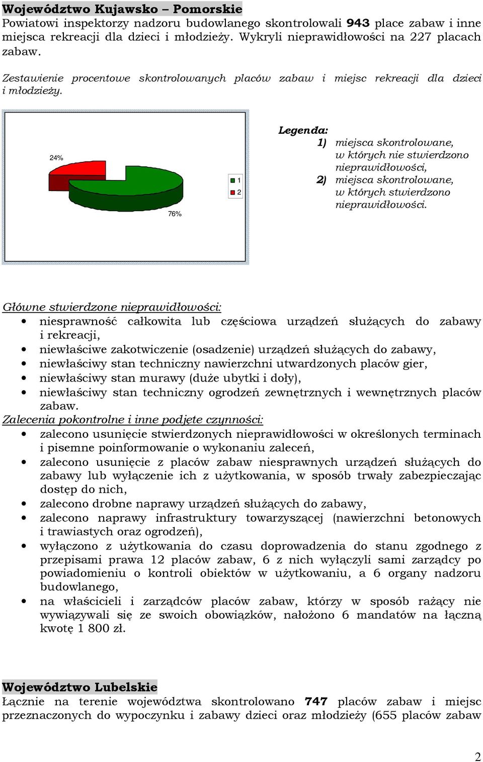 zabawy, niewłaściwy stan techniczny nawierzchni utwardzonych placów gier, niewłaściwy stan murawy (duże ubytki i doły), niewłaściwy stan techniczny ogrodzeń zewnętrznych i wewnętrznych placów zabaw.