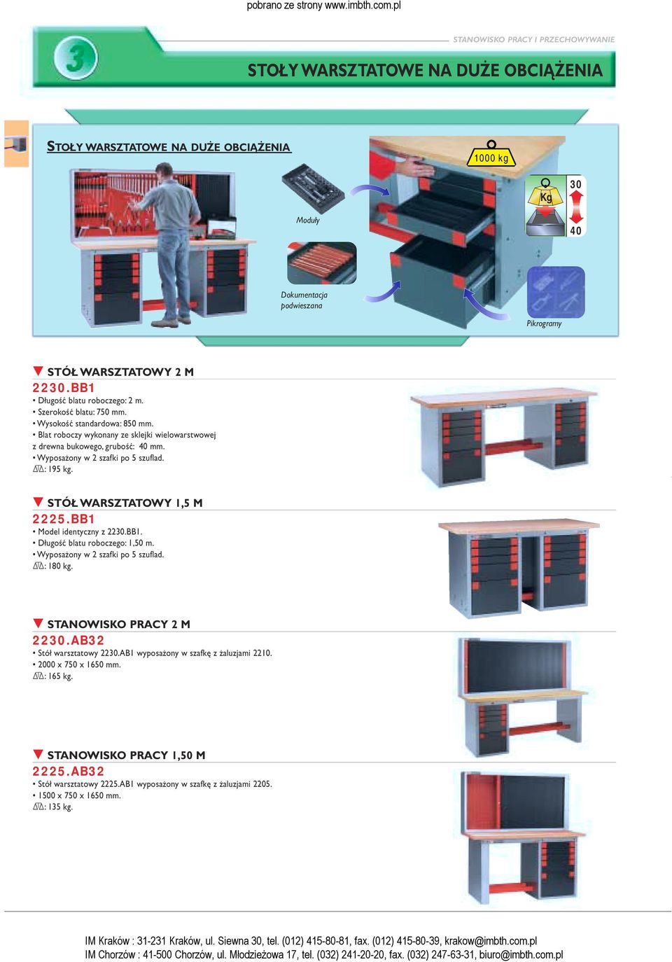 Wyposażony w 2 szafki po 5 szuflad. D: 195 kg. STÓŁ WARSZTATOWY 1,5 M 2225.BB1 Model identyczny z 2230.BB1. Długość blatu roboczego: 1,50 m. Wyposażony w 2 szafki po 5 szuflad. D: 180 kg.