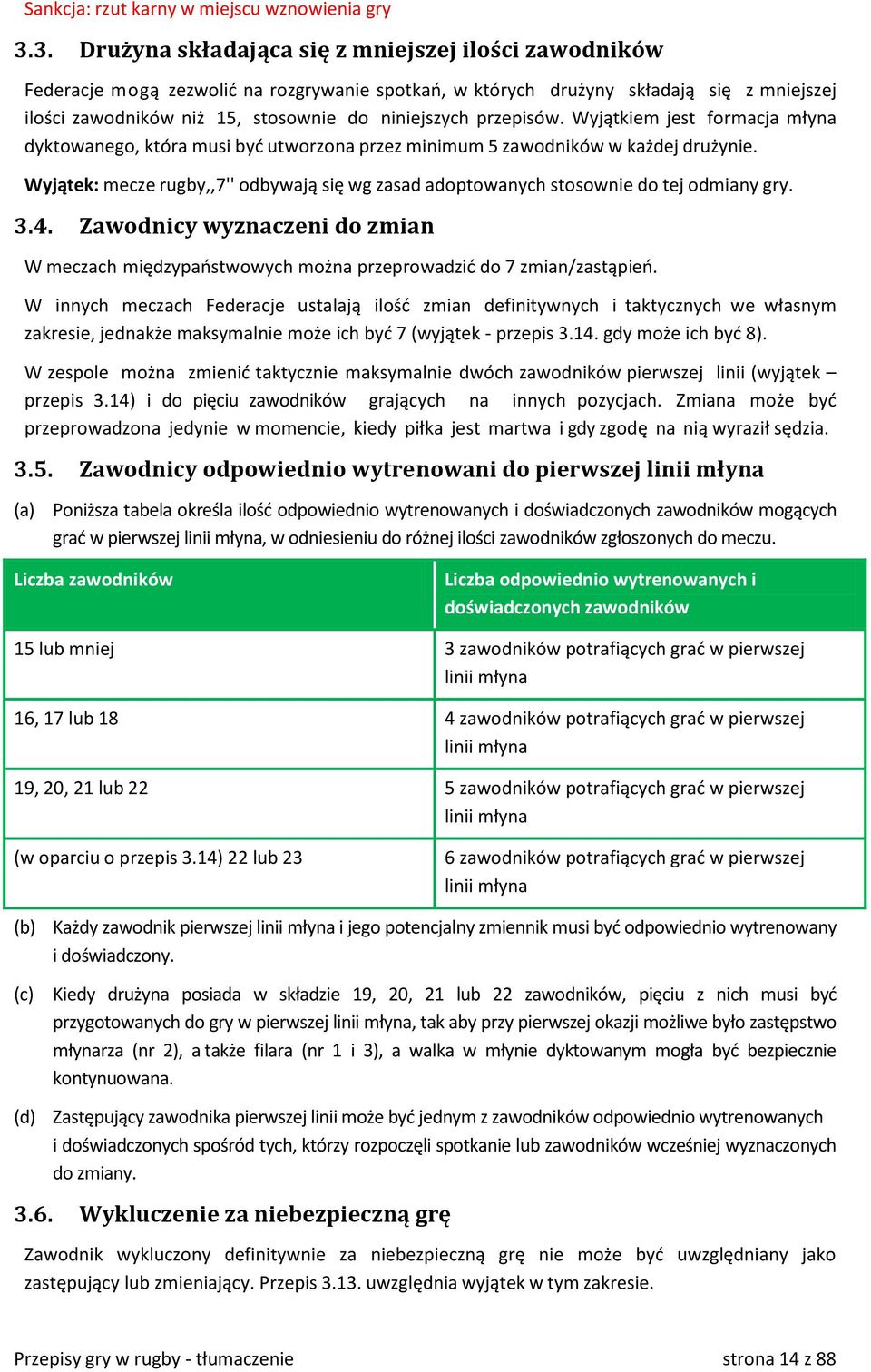 przepisów. Wyjątkiem jest formacja młyna dyktowanego, która musi być utworzona przez minimum 5 zawodników w każdej drużynie.