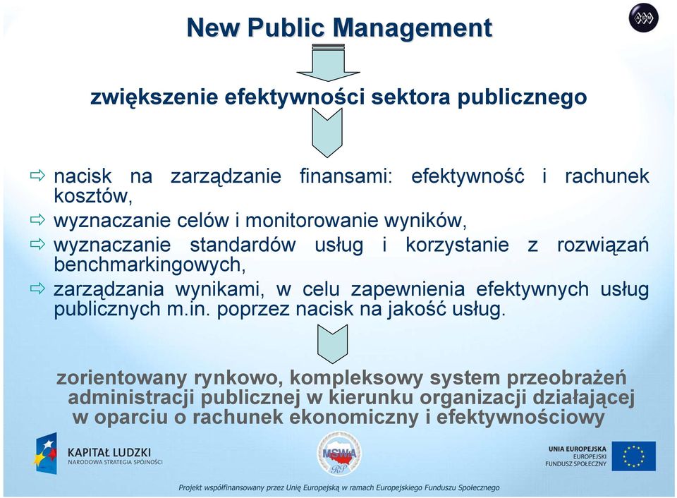 zarządzania wynikami, w celu zapewnienia efektywnych usług publicznych m.in. poprzez nacisk na jakość usług.