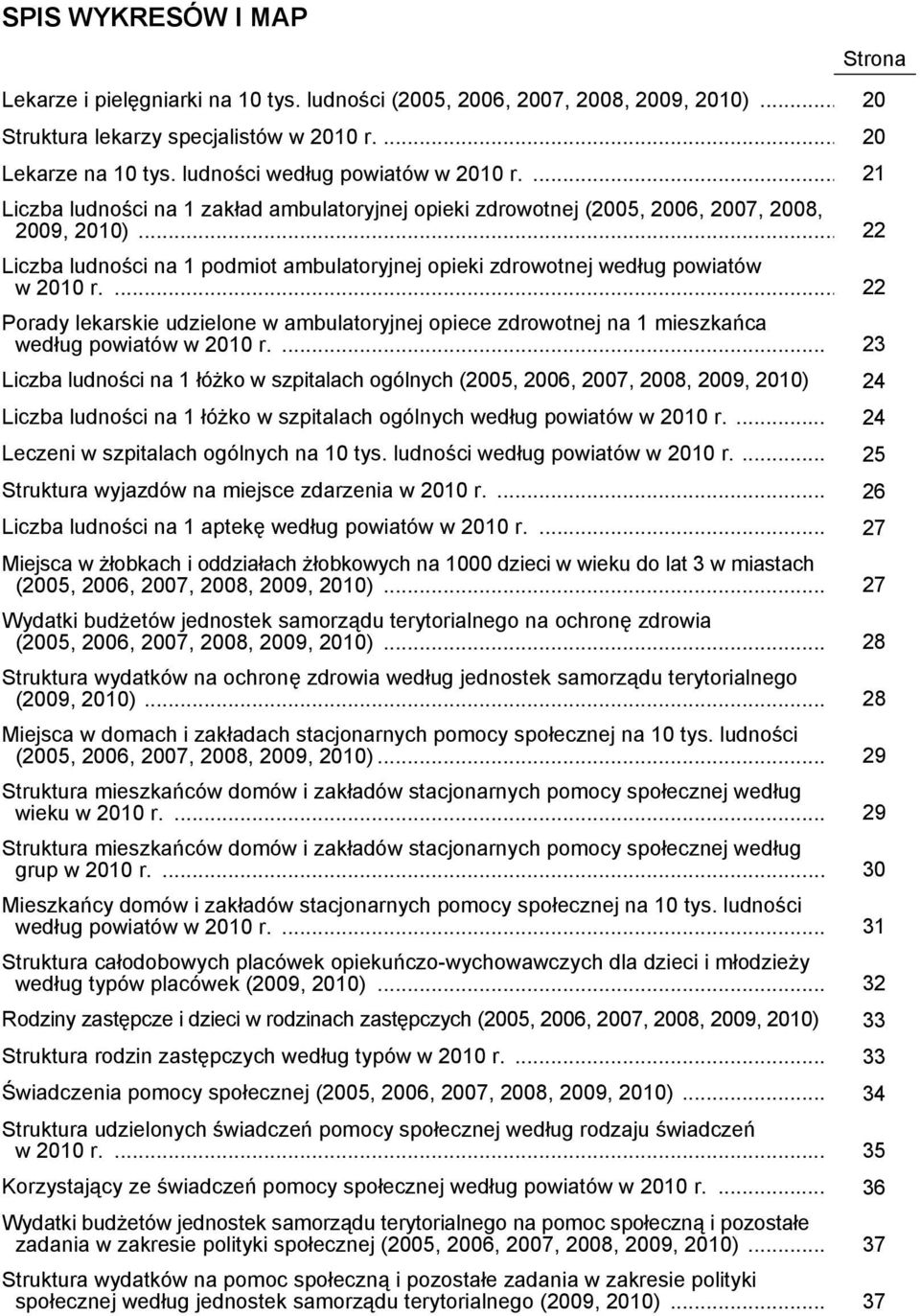 .. 22 Liczba ludności na 1 podmiot ambulatoryjnej opieki zdrowotnej według powiatów w 2010 r.... 22 Porady lekarskie udzielone w ambulatoryjnej opiece zdrowotnej na 1 mieszkańca według powiatów w 2010 r.