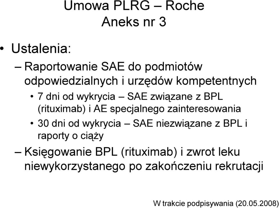 zainteresowania 30 dni od wykrycia SAE niezwiązane z BPL i raporty o ciąży Księgowanie BPL