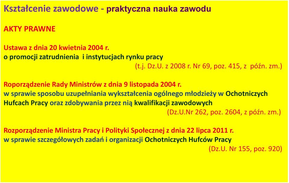 w sprawie sposobu uzupełniania wykształcenia ogólnego młodzieży w Ochotniczych Hufcach Pracy oraz zdobywania przez nią kwalifikacji zawodowych (Dz.U.