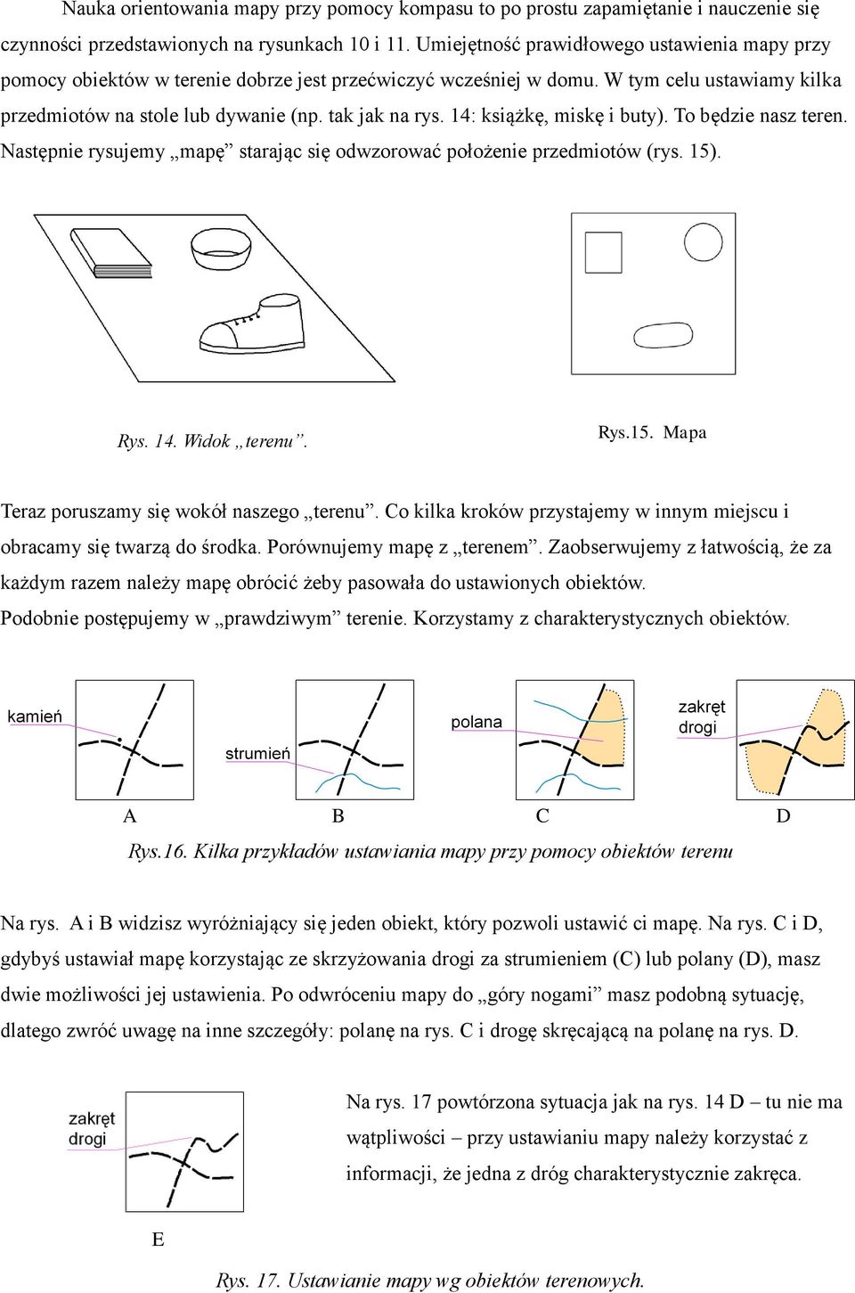 14: książkę, miskę i buty). To będzie nasz teren. Następnie rysujemy mapę starając się odwzorować położenie przedmiotów (rys. 15). Rys. 14. Widok terenu. Rys.15. Mapa Teraz poruszamy się wokół naszego terenu.
