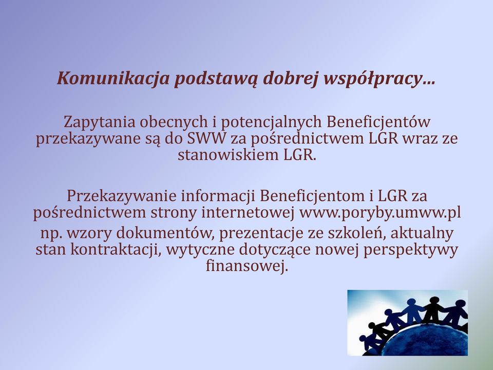Przekazywanie informacji Beneficjentom i LGR za pośrednictwem strony internetowej www.poryby.