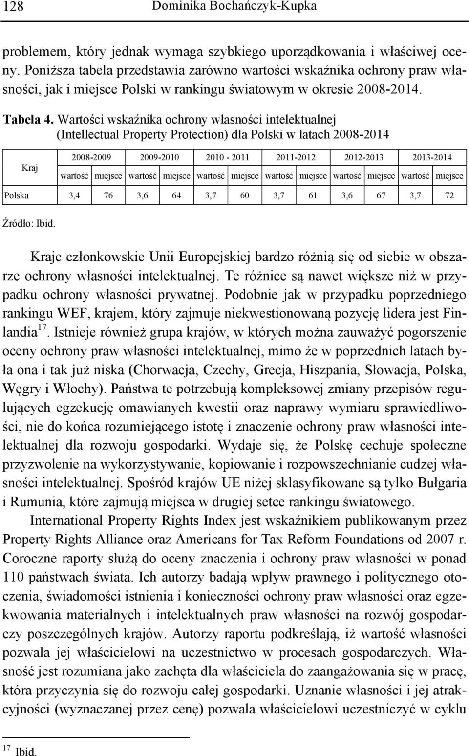 Wartości wskaźnika ochrony własności intelektualnej (Intellectual Property Protection) dla Polski w latach 2008-2014 Kraj 2008-2009 2009-2010 2010-2011 2011-2012 2012-2013 2013-2014 wartość miejsce