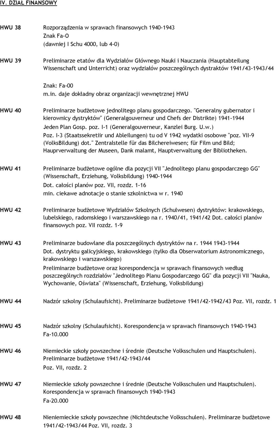 daje dokładny obraz organizacji wewnętrznej HWU HWU 40 Preliminarze budŝetowe jednolitego planu gospodarczego.