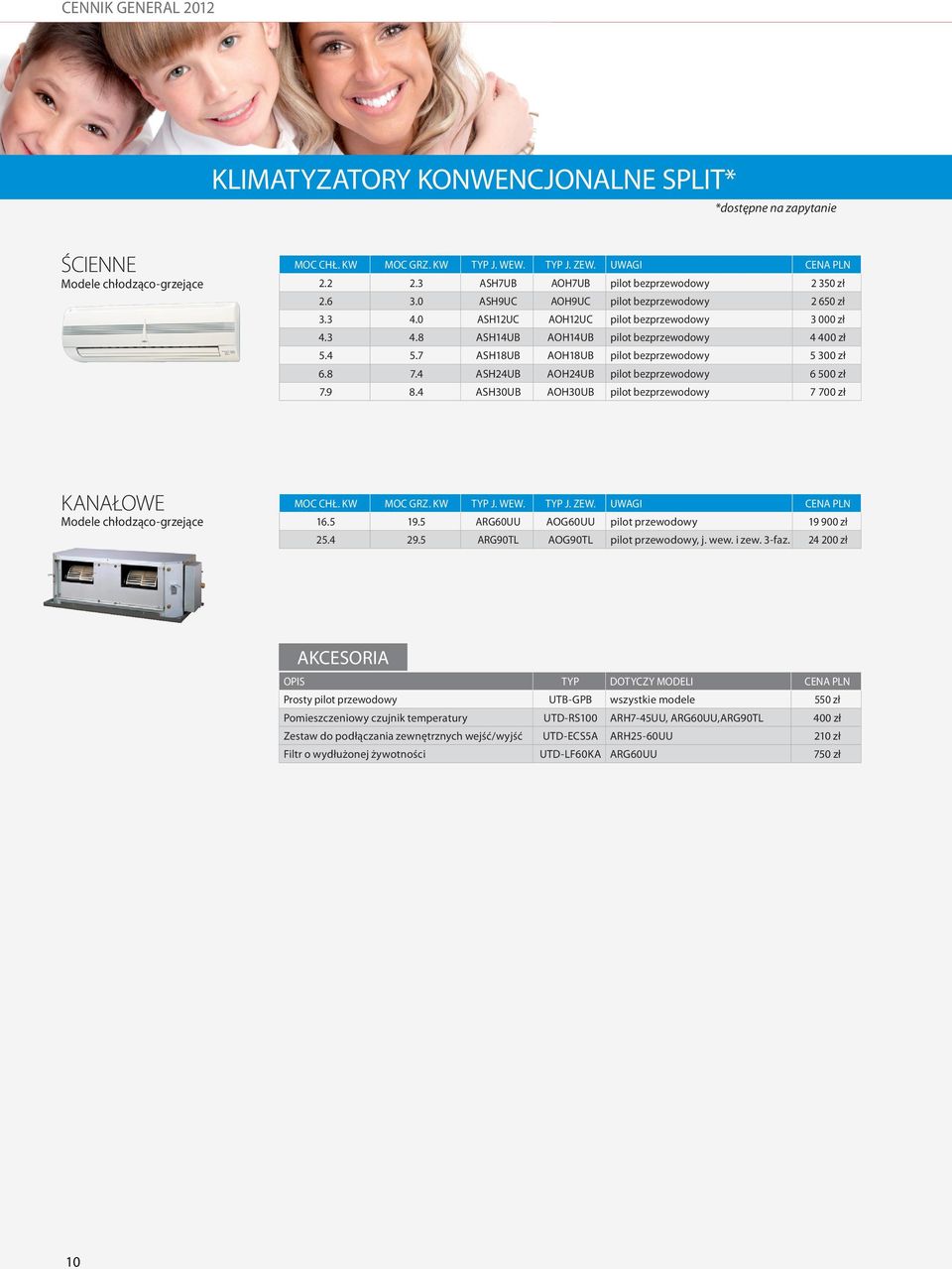 4 ASH24UB AOH24UB pilot bezprzewodowy 6 500 zł 7.9 8.4 ASH30UB AOH30UB pilot bezprzewodowy 7 700 zł KANAŁOWE Modele chłodząco-grzejące 16.5 19.5 ARG60UU AOG60UU pilot przewodowy 19 900 zł 25.4 29.