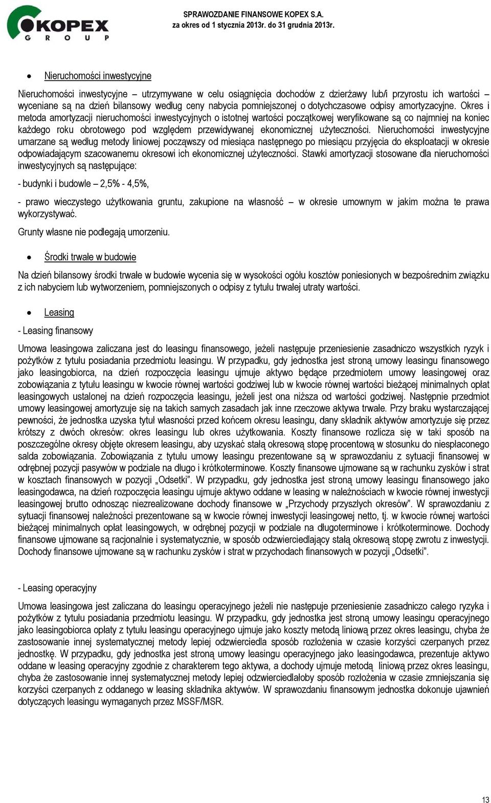 Okres i metoda amortyzacji nieruchomości inwestycyjnych o istotnej wartości początkowej weryfikowane są co najmniej na koniec każdego roku obrotowego pod względem przewidywanej ekonomicznej