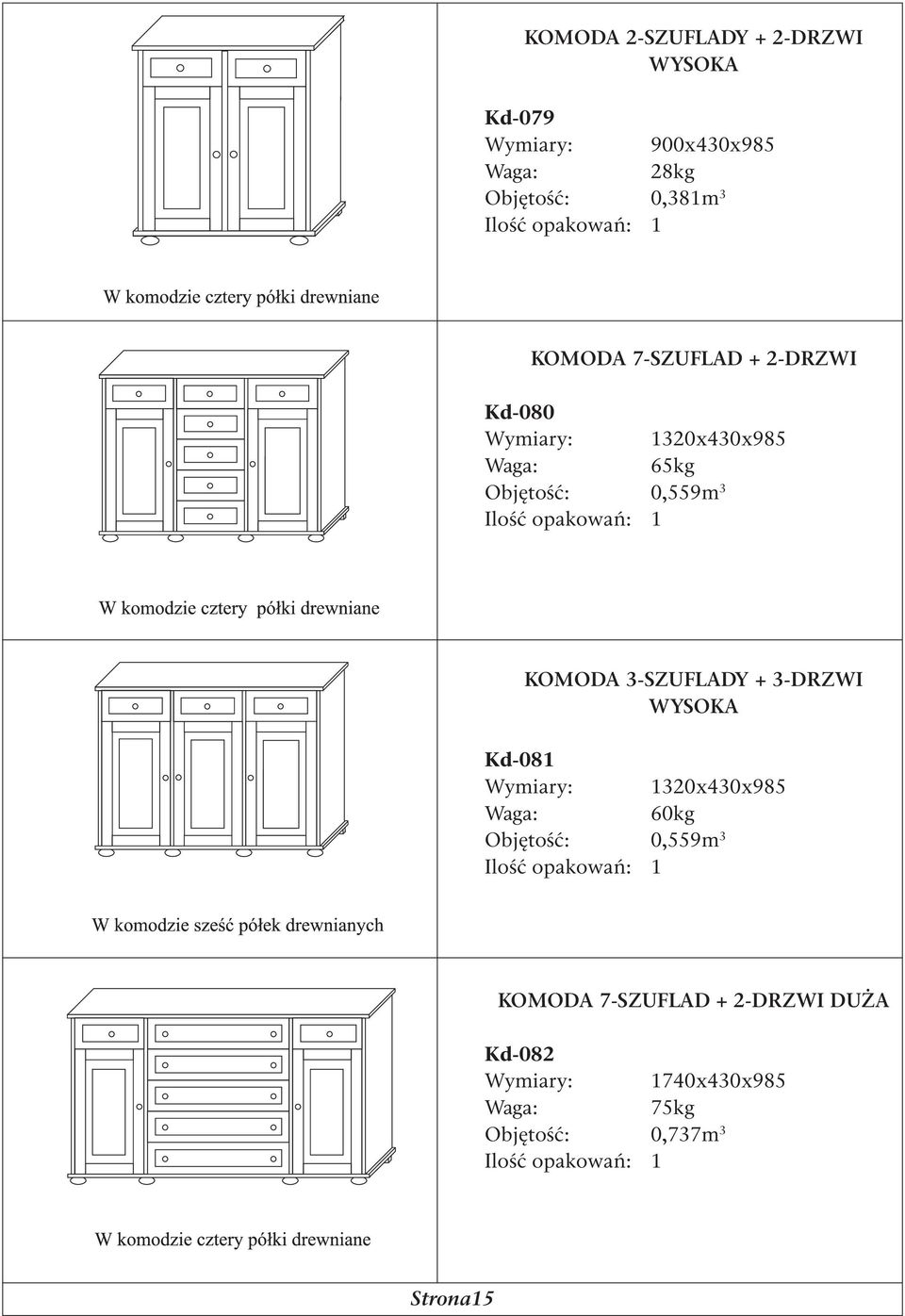 3-SZUFLADY + 3-DRZWI WYSOKA Kd-081 Wymiary: 1320x430x985 60kg Objętość: 0,559m 3