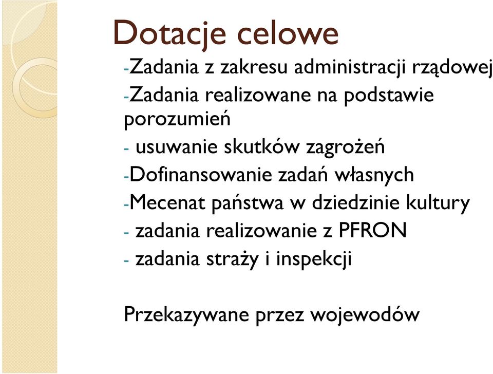 -Dofinansowanie zadań własnych -Mecenat państwa w dziedzinie kultury -