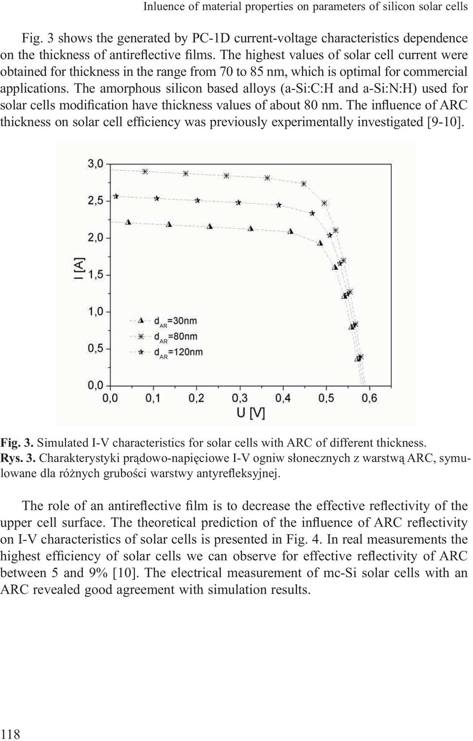 The amorphous silicon based alloys (a-si:c:h and a-si:n:h) used for solar cells modification have thickness values of about 80 nm.