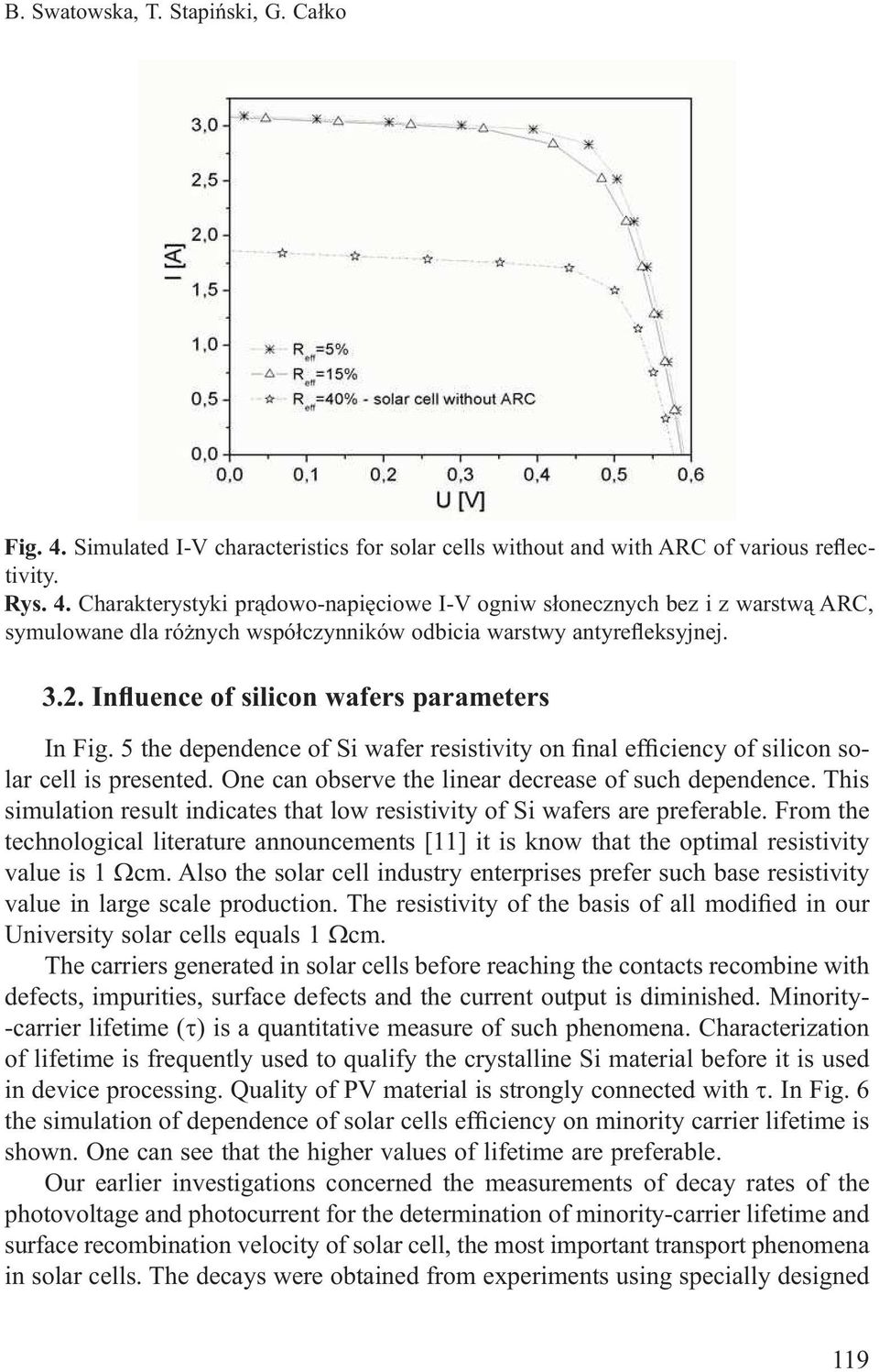 One can observe the linear decrease of such dependence. This simulation result indicates that low resistivity of Si wafers are preferable.