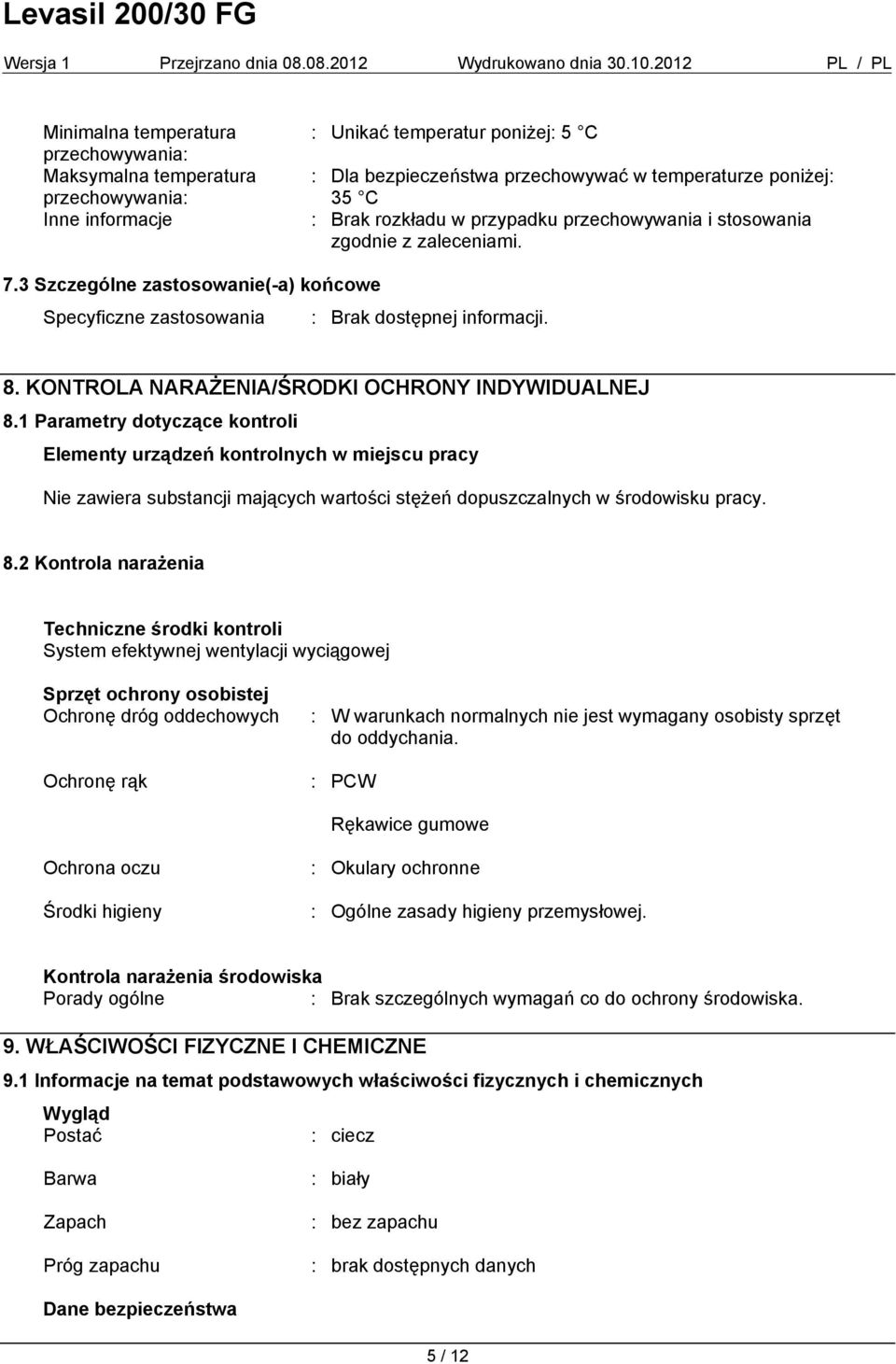 KONTROLA NARAŻENIA/ŚRODKI OCHRONY INDYWIDUALNEJ 8.