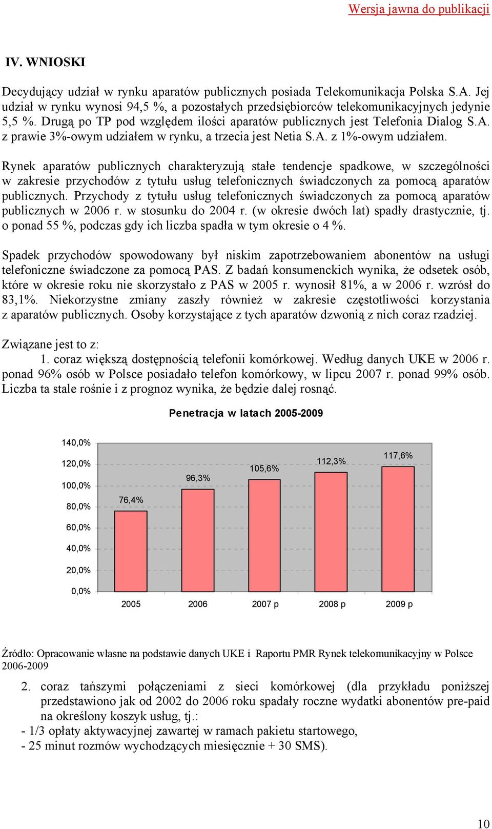 Rynek aparatów publicznych charakteryzują stałe tendencje spadkowe, w szczególności w zakresie przychodów z tytułu usług telefonicznych świadczonych za pomocą aparatów publicznych.