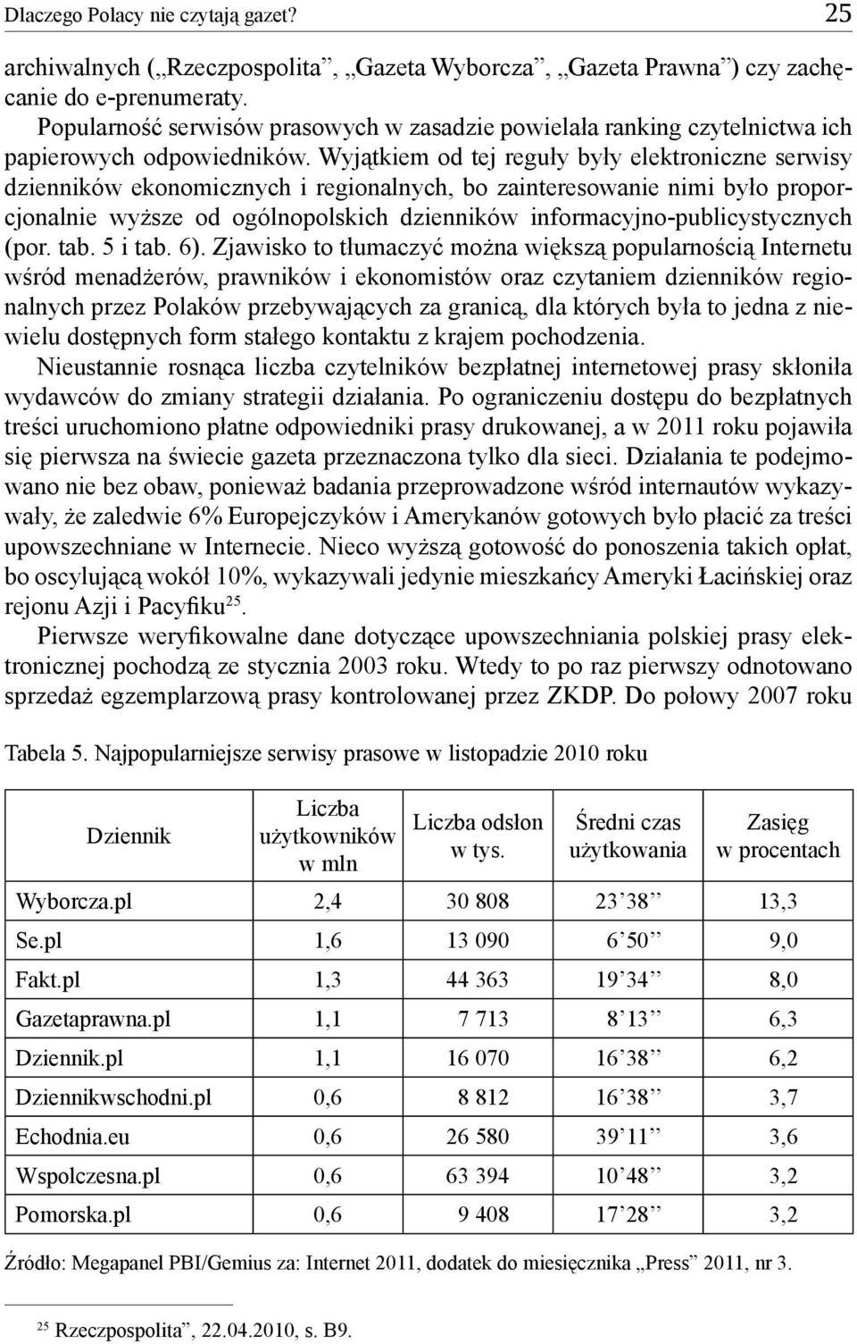 Wyjątkiem od tej reguły były elektroniczne serwisy dzienników ekonomicznych i regionalnych, bo zainteresowanie nimi było proporcjonalnie wyższe od ogólnopolskich dzienników