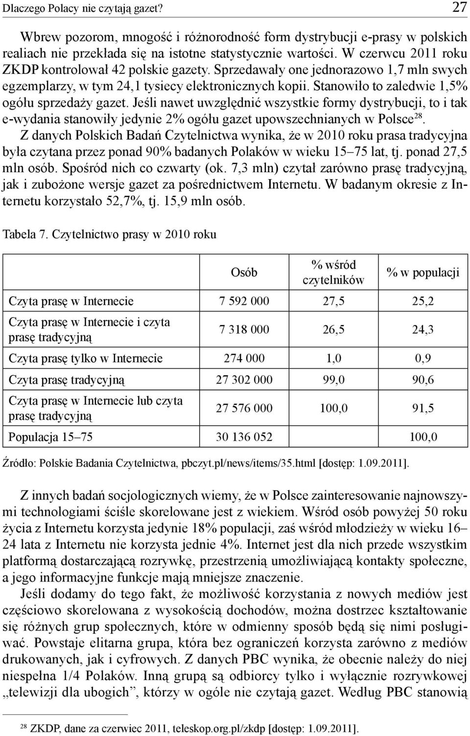 Stanowiło to zaledwie 1,5% ogółu sprzedaży gazet. Jeśli nawet uwzględnić wszystkie formy dystrybucji, to i tak e-wydania stanowiły jedynie 2% ogółu gazet upowszechnianych w Polsce 28.