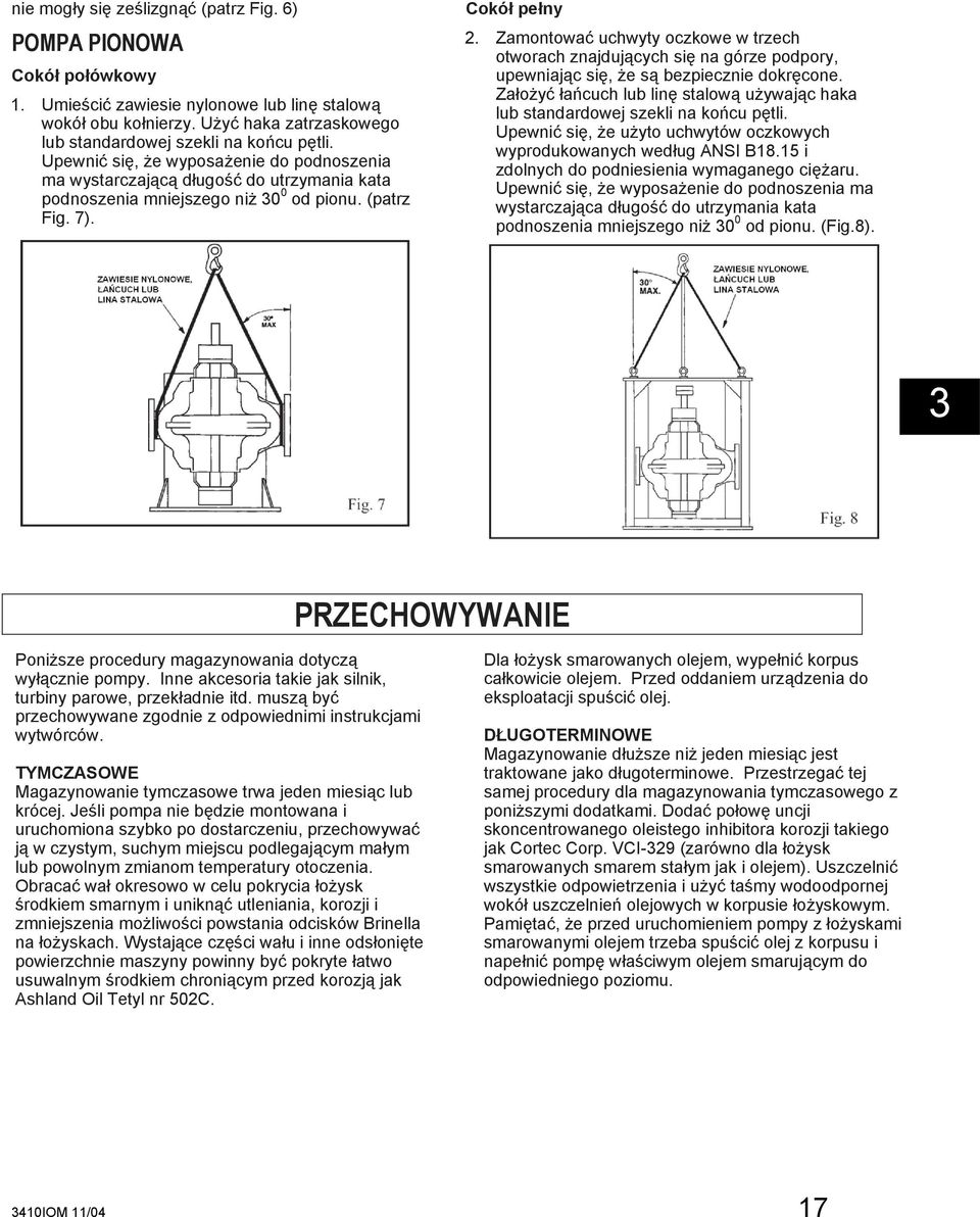 (patrz Fig. 7). Cokół pełny 2. Zamontować uchwyty oczkowe w trzech otworach znajdujących się na górze podpory, upewniając się, że są bezpiecznie dokręcone.