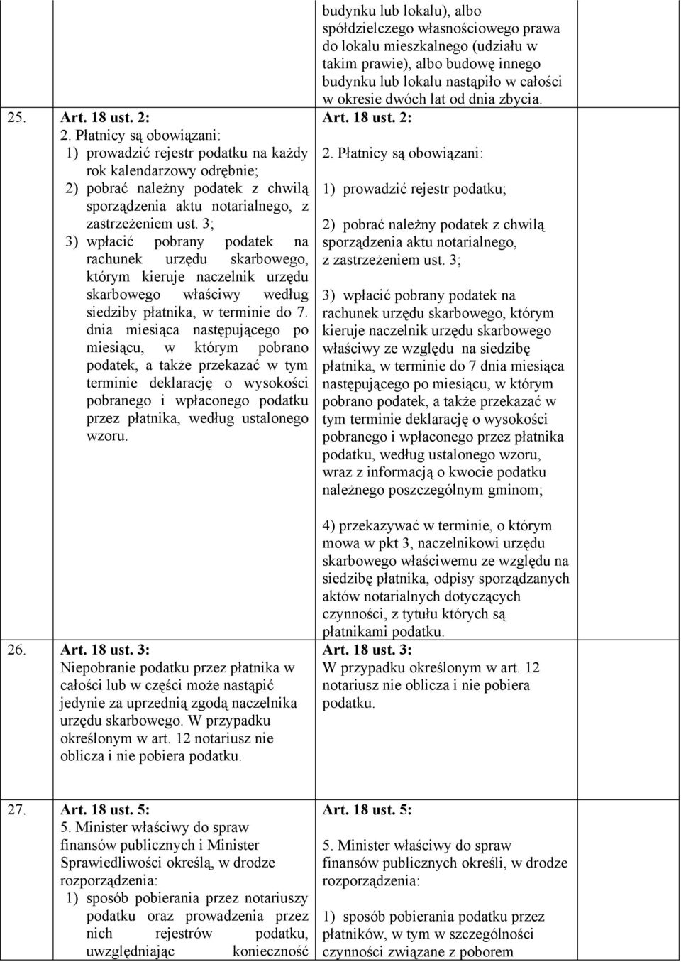 dnia miesiąca następującego po miesiącu, w którym pobrano podatek, a także przekazać w tym terminie deklarację o wysokości pobranego i wpłaconego podatku przez płatnika, według ustalonego wzoru. 26.