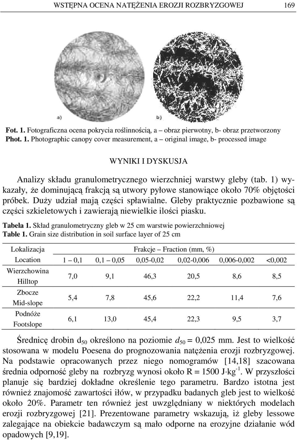 1) wykazały, Ŝe dominującą frakcją są utwory pyłowe stanowiące około 70% objętości próbek. DuŜy udział mają części spławialne.