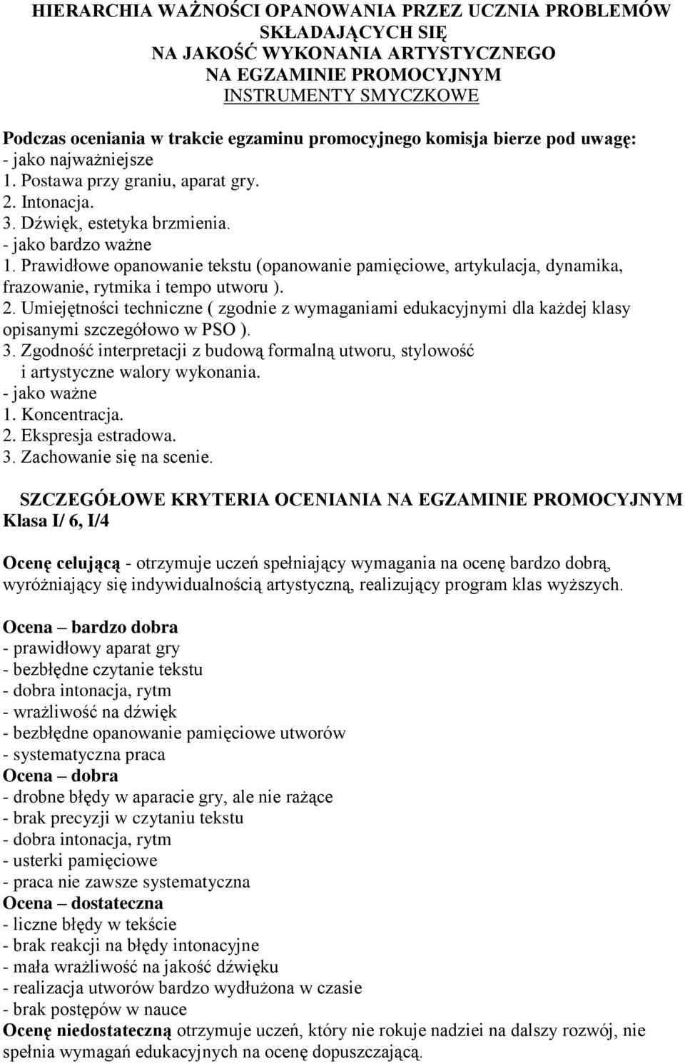 Prawidłowe opanowanie tekstu (opanowanie pamięciowe, artykulacja, dynamika, frazowanie, rytmika i tempo utworu ). 2.