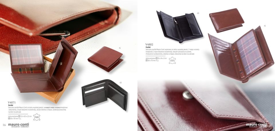 50 x 70 mm TC,L -03 V4071 Portfel Skórzany portfel Mauro Conti ze skóry wysokiej jakości, posiada 6 miejsc na karty kredytowe i dokumenty, 2