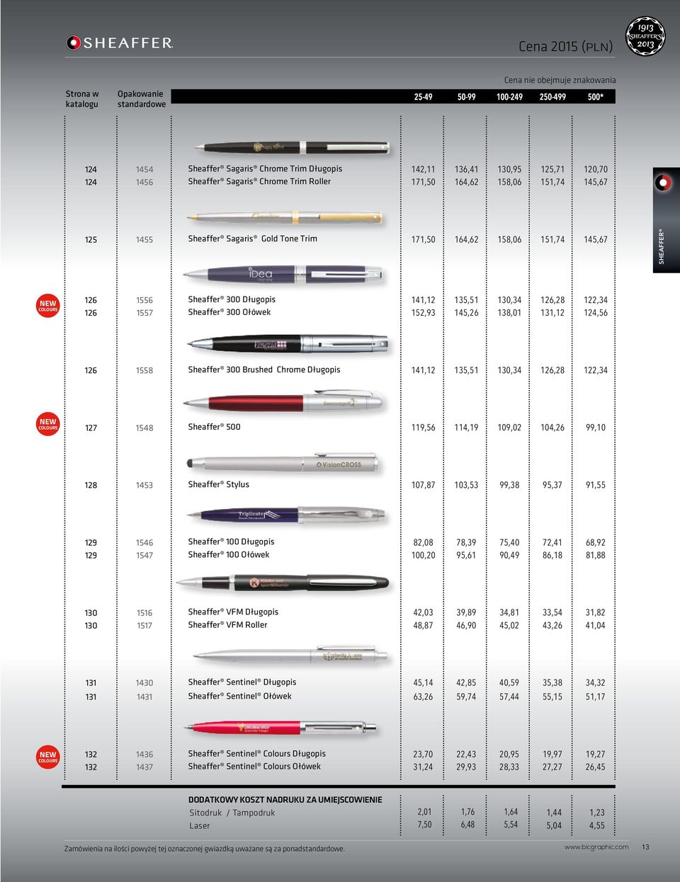 130,34 126,28 122,34 152,93 145,26 138,01 131,12 124,56 126 1558 Sheaffer 300 Brushed Chrome Długopis 141,12 135,51 130,34 126,28 122,34 COLOURS 127 1548 Sheaffer 500 119,56 114,19 109,02 104,26