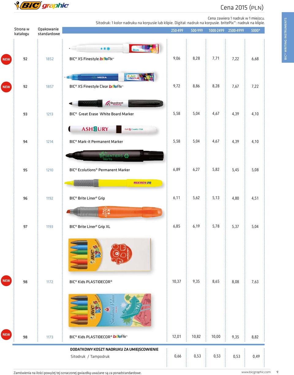 4,67 4,39 4,10 94 1214 BIC Mark-it Permanent Marker 5,58 5,04 4,67 4,39 4,10 95 1210 BIC Ecolutions Permanent Marker 6,89 6,27 5,82 5,45 5,08 96 1192 BIC Brite Liner Grip 6,11 5,62 5,13 4,80 4,51 97