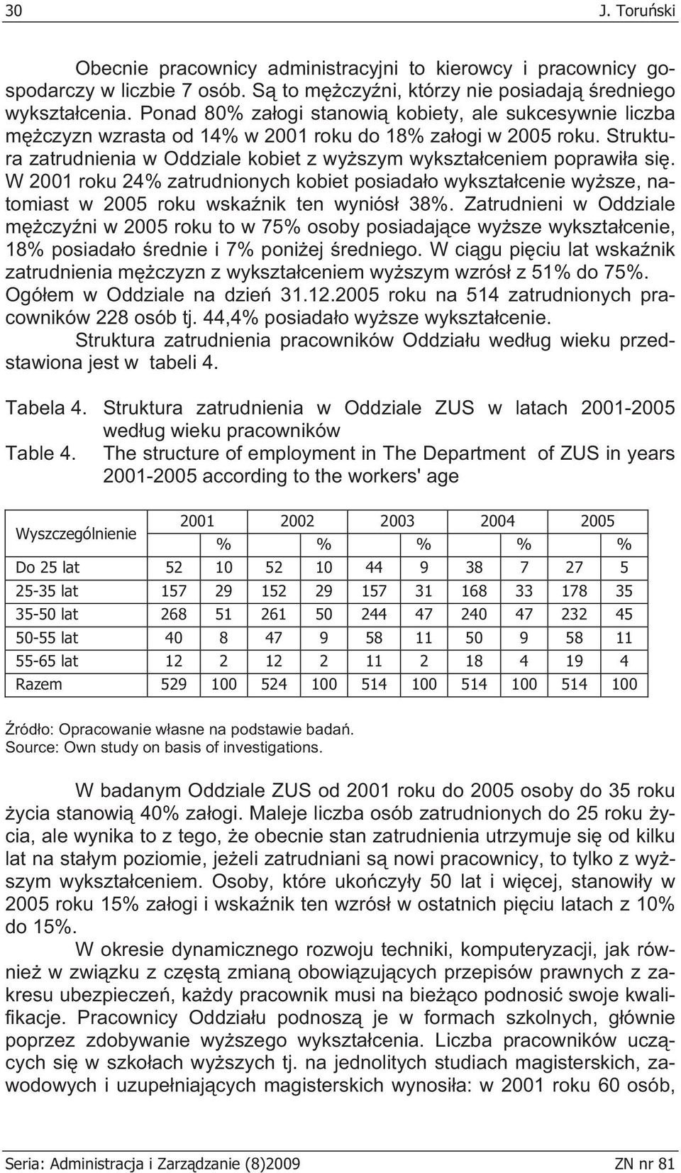 W 2001 roku 24% zatrudnionych kobiet posiada o wykszta cenie wy sze, natomiast w 2005 roku wska nik ten wyniós 38%.