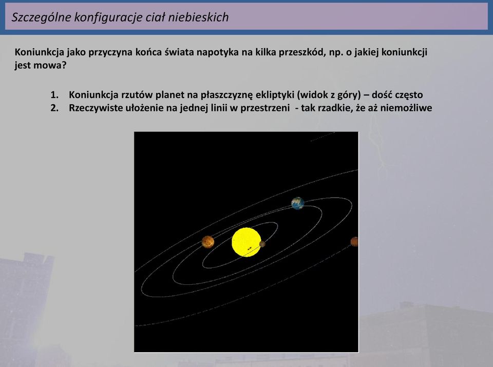 Koniunkcja rzutów planet na płaszczyznę ekliptyki (widok z góry) dośd często