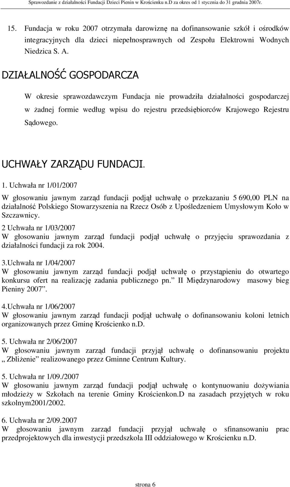 UCHWAŁY ZARZĄDU FUNDACJI. 1.