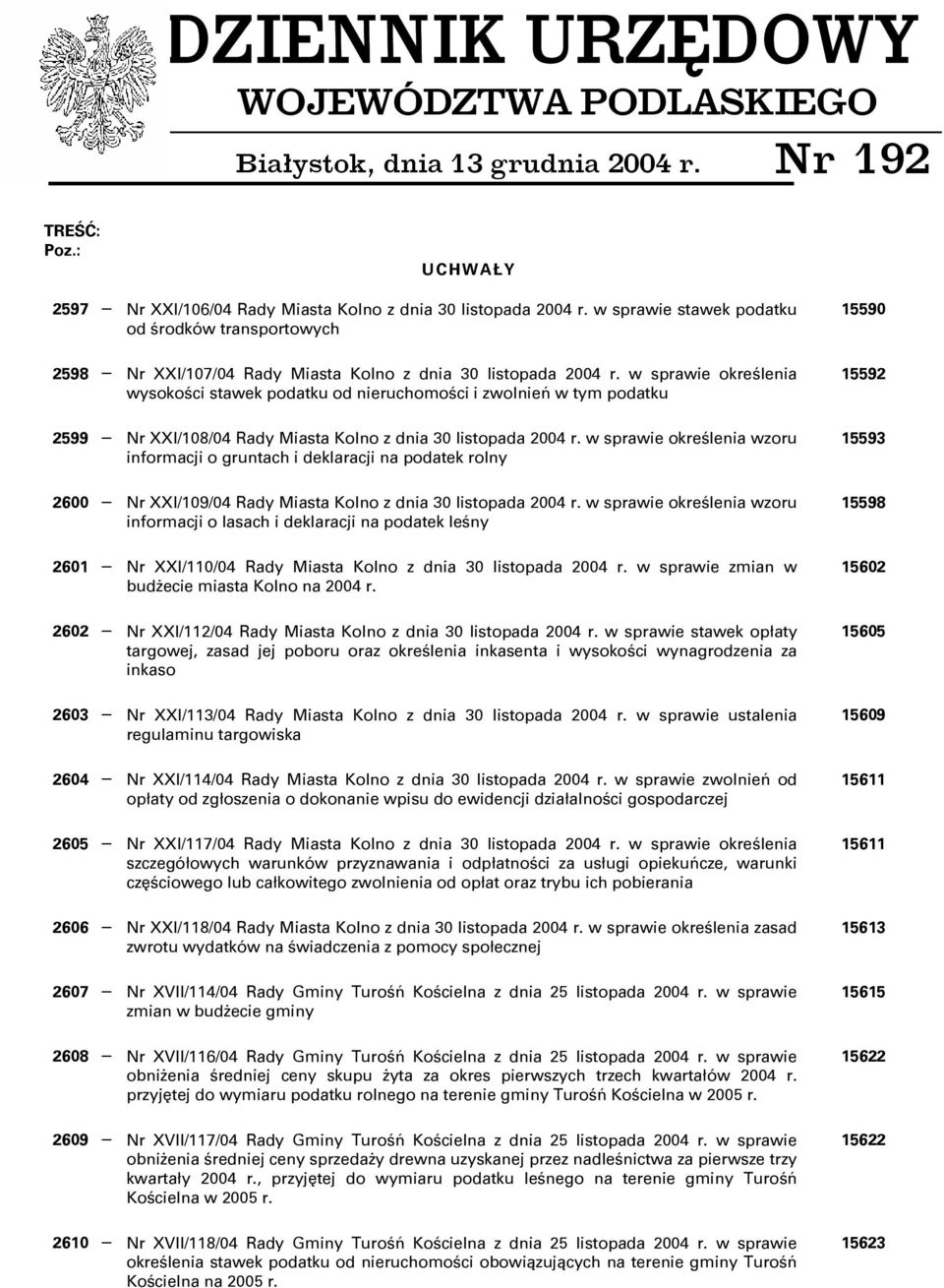 w sprawie określenia wysokości stawek podatku od nieruchomości i zwolnień w tym podatku 2599 Nr XXI/108/04 Rady Miasta Kolno z dnia 30 listopada 2004 r.