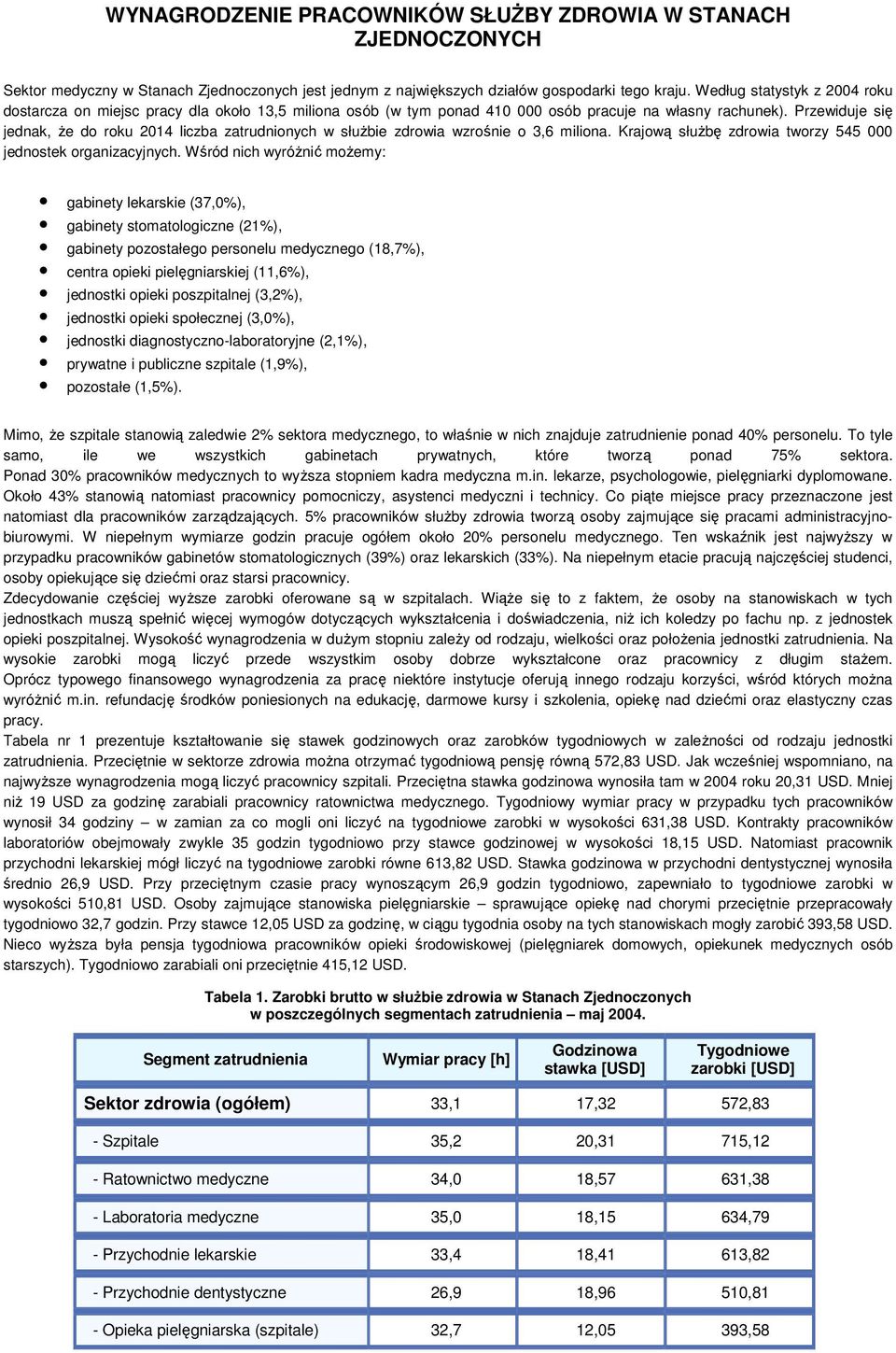 Przewiduje się jednak, Ŝe do roku 2014 liczba zatrudnionych w słuŝbie zdrowia wzrośnie o 3,6 miliona. Krajową słuŝbę zdrowia tworzy 545 000 jednostek organizacyjnych.