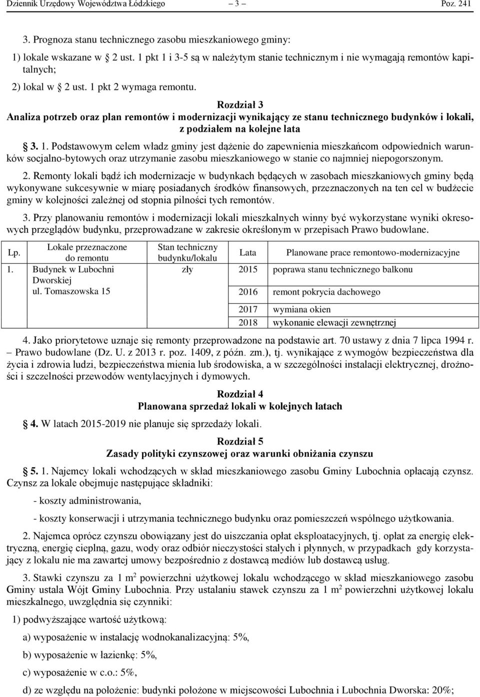 Rozdział 3 Analiza potrzeb oraz plan remontów i modernizacji wynikający ze stanu technicznego budynków i lokali, z podziałem na kolejne lata 3. 1.