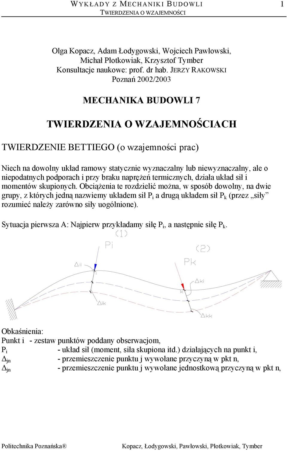 naprężeń termcnych, dała uład sł momentów suponych.