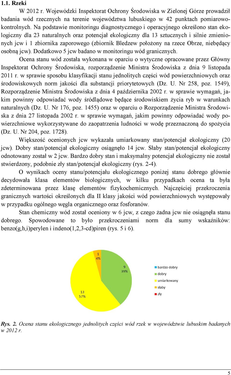 (zbiornik Bledzew położony na rzece Obrze, niebędący osobną jcw). Dodatkowo 5 jcw badano w monitoringu wód granicznych.