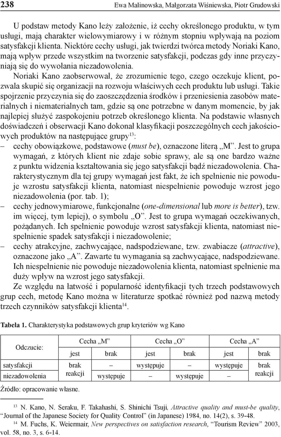 Niektóre cechy usługi, jak twierdzi twórca metody Noriaki Kano, mają wpływ przede wszystkim na tworzenie satysfakcji, podczas gdy inne przyczyniają się do wywołania niezadowolenia.