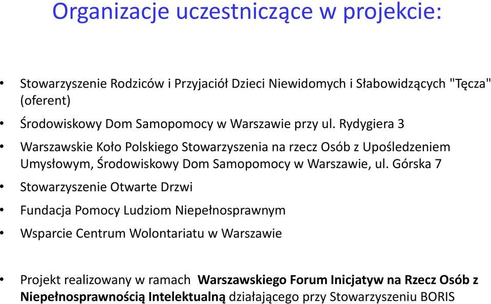 Rydygiera 3 Warszawskie Koło Polskiego Stowarzyszenia na rzecz Osób z Upośledzeniem Umysłowym, Środowiskowy Dom Samopomocy w Warszawie, ul.