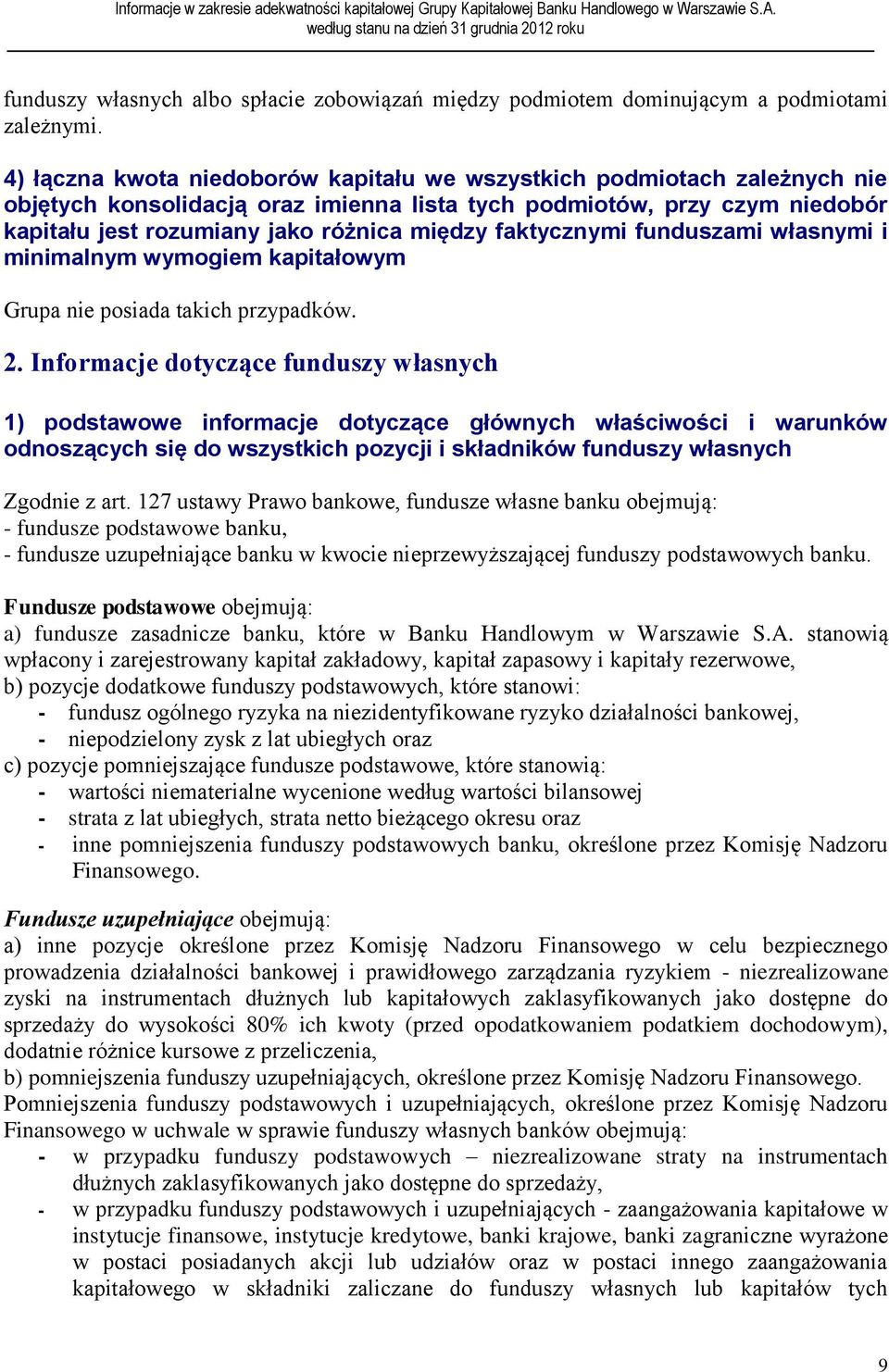 faktycznymi funduszami własnymi i minimalnym wymogiem kapitałowym Grupa nie posiada takich przypadków. 2.