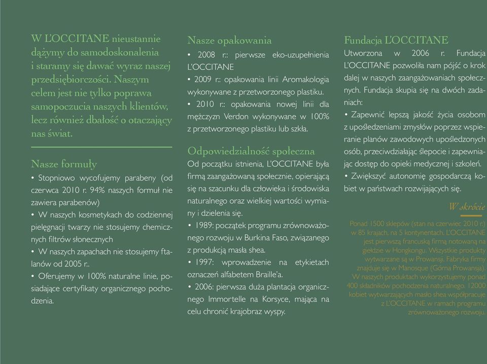 94% naszych formuł nie zawiera parabenów) W naszych kosmetykach do codziennej pielęgnacji twarzy nie stosujemy chemicznych filtrów słonecznych W naszych zapachach nie stosujemy ftalanów od 2005 r.