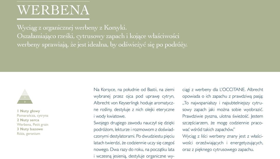 Keyserlingk hoduje aromatyczne rośliny, destyluje z nich olejki eteryczne i wody kwiatowe. Swojego drugiego zawodu nauczył się dzięki podróżom, lekturze i rozmowom z doświadczonymi destylatorami.